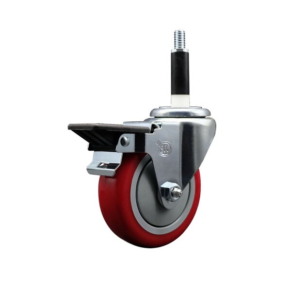 4'' Red Poly Swivel 7/8'' Expanding Stem Caster with Brake